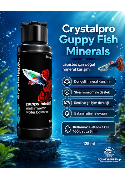 Crystalpro Guppy Fish Minerals- Lepistes Balıkları İçin Gerekli Doğal Karışım. 125 Ml