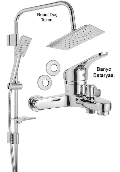 050-1 Banyo Bataryası Robot Duş Takımı Musluk Armatür Siyah Beyaz Gold Krom Renkler Krom