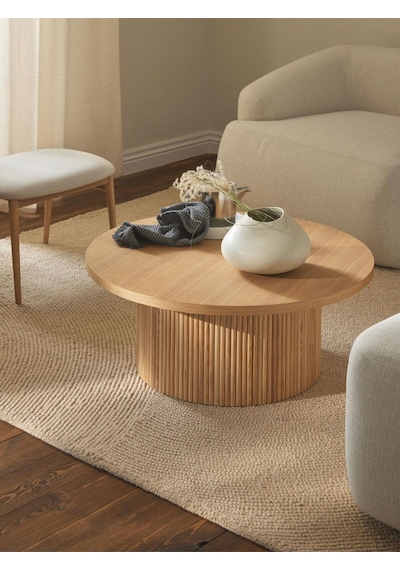 Nare, Yuvarlak Modern Çıtalı Orta Sehpa, Natural