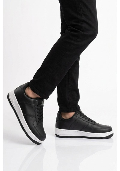 Cool Siyah Bağcıklı Kalın Tabanlı Unisex Yürüyüş Ve Spor Ayakkabı Sneaker Pekin Kısa
