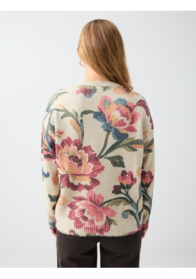 Jimmy Key Ekru Floral Desenli Bisiklet Yaka Triko Kazak 6ww137866114