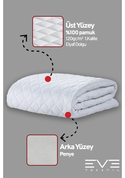 %100 Doğal Pamuk Kapitone Fitted Koruyucu Bebek - Tek - Çift Kapitoneli Yatak Koruyucu Alez Beyaz