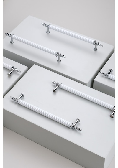 Tuana Rustik Alüminyum Metal Lüks Modern Mobilya Çekmece Mutfak Dolabı Kulpu Beyaz-krom 128mm Beyaz-krom