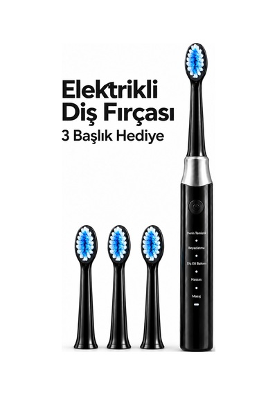 Siyah Elektrikli Diş Fırçası 3 Yedek Başlık Hediyeli - Lisinya