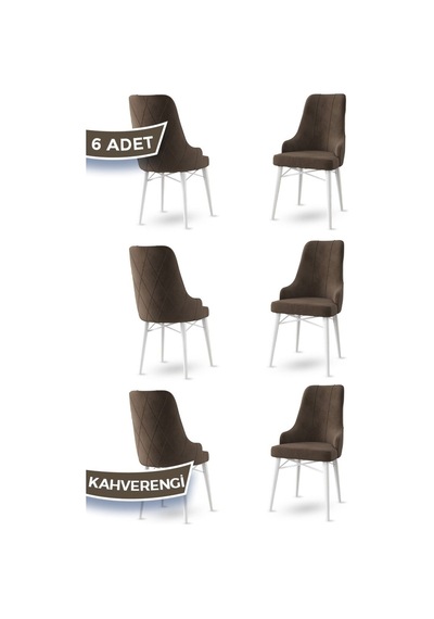 Canisa Neta Serisi, 1.sınıf Babyface Kumaş Sandalye, Beyaz Gürgen Ayak, 6 Adet Kahve Sandalye Sandalye Kahverengi Ayakları Beyaz