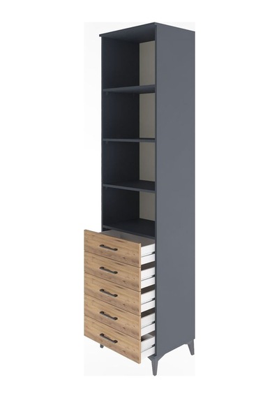 Hyperion Dolap 4 Raflı 5 Çekmeceli 60x44x243 Antrasit-çam Antrasit