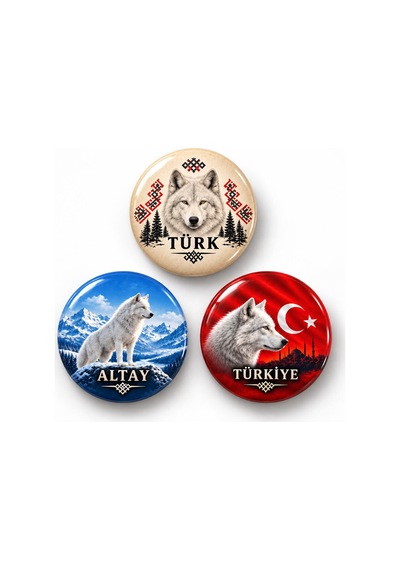Türk Altay Ve Türkiye - 3 Lü 58mm Rozet Seti Çok Renkli