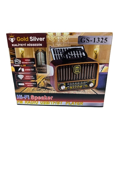 Gold Silver Gs-1325 Güneş Enerjili Fenerli Nostaljik Radyo Şarjlı Ahşap Bluetooth Hoparlör Usb Tf