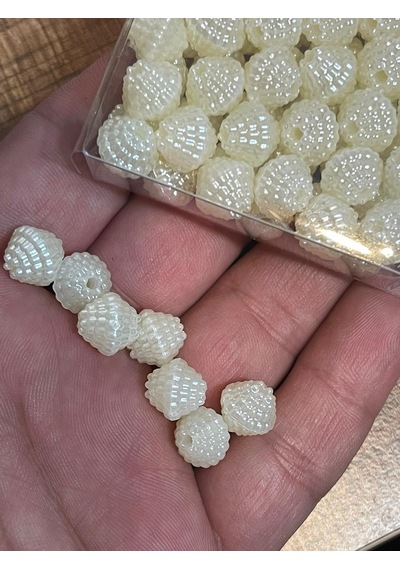 8 Mm Kabartma Delikli Krem Rengi Inci Boncuk 30 Gr