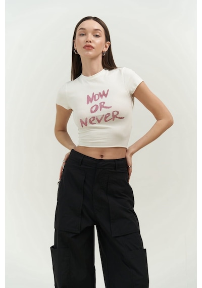Mai Collection 2726 - Now Or Never Beyaz Penye Crop