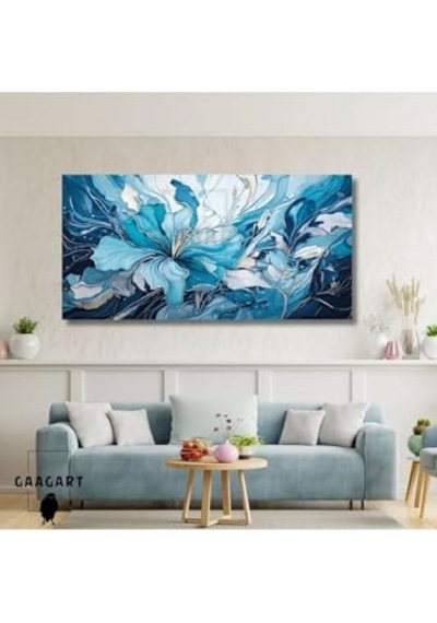Kanvas Duvar Tablosu Soyut Yağlı Boya Görünümlü Beyaz Çiçek 140 X 70