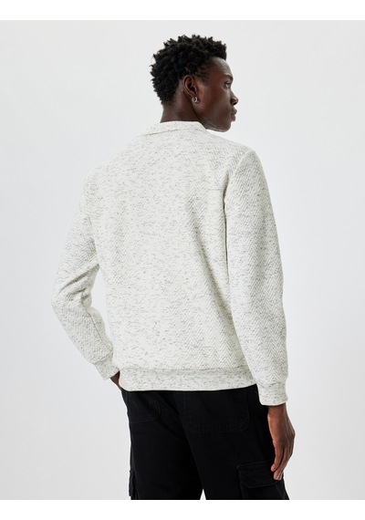 Koton Yarım Fermuarlı Sweatshirt Dokulu Pamuklu Beyaz 5wam70039mk Beyaz