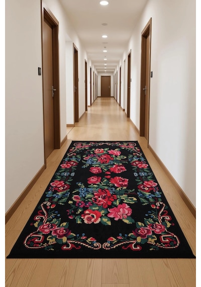 Blghome Dokuma Tabanlı Dijital Baskı Halı Blg3807 Siyah