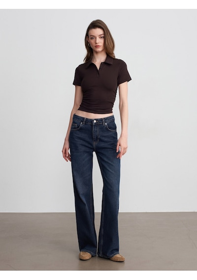 Dilvin 32614 Polo Yaka Top-koyu Kahve Kahverengi