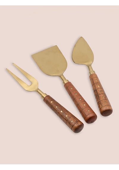 The Mia Ckb0272 Wood Peynir Servis Takımı 3 Parça Gold Altın