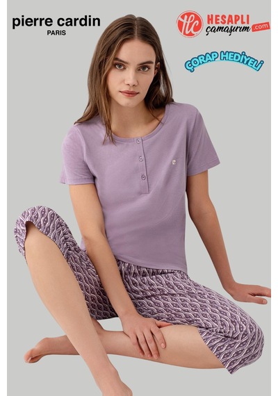 Pierre Cardin Paris Premium Kadınbüyük Beden Modal Pamuklu Rahat Kalıp Kısa Kollu Kapri Pijama Takım Lila Pierre Cardin Paris Premium Kadınbüyük Beden Modal Pamuklu Rahat Kalıp Kısa Kollu Kapri Pijama Takım Lila