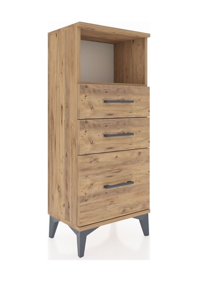 Arges Komodin Tek Raflı 3 Çekmeceli 44x30x106 Çam-çam Çam