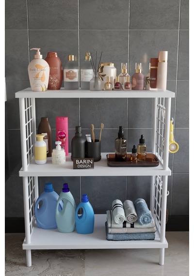 3 Raflı Çevir Tak Beyaz Telli Metal Gövdeli Çok Amaçlı Banyo Rafı Ve Organizer Raf Banyo Dolabı Beyaz