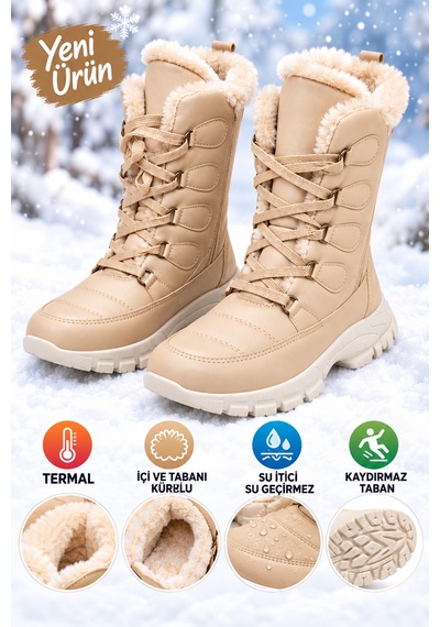 Moon Cloud Kadın Bot/bootie İçi Polar Kaymaz Taban Fermuarlı Zyn278 Bej