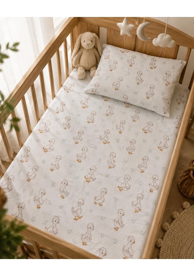 Minora%100 Pamuk Lastikli Bebek Çarşafı Ve Yastık Kılıfı Seti 70x120 Pembe Krem