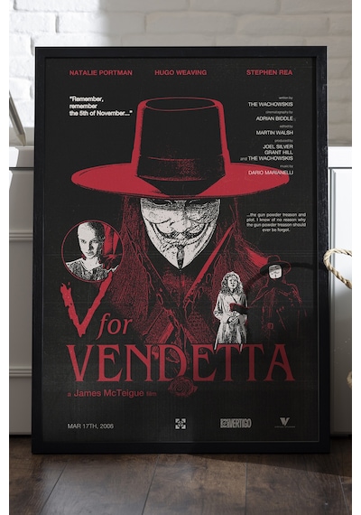 V For Vendetta Siyah Ahşap Çerçeveli Poster, Dekoratif Film Duvar Tablosu