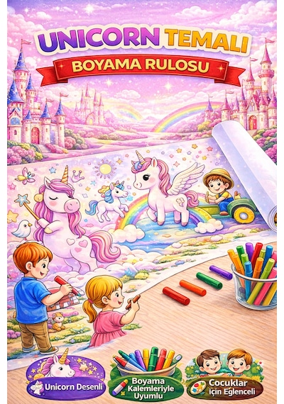 Unicorn Tek Boynuzlu At Sihirli Ve Masalsı Unicorn Dünyası Boyama Rulosu 5mt