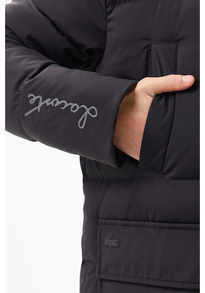 Lacoste Down Fill Womens Parka Uzun Boy Kaz Tüyü Dolgulu Kapüşonlu Kadın Parka Siyah