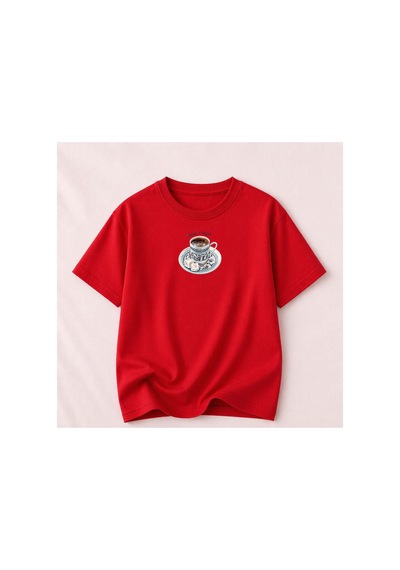 Herkesemoda Turkish Coffee Baskı Detaylı Kadın Bisiklet Yaka Pamuklu T-shirt Kırmızı