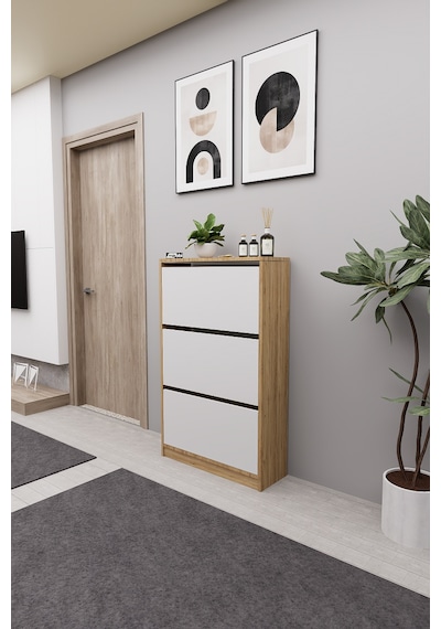 Mirobi Kembe 3 Bölmeli Açılır Modern Dekoratif Ayakkabılık Çam - Beyaz