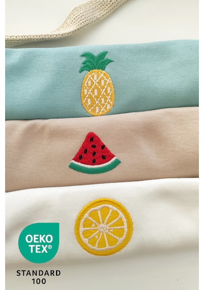 Luppinos Summer 3lü %100 Pamuk Nakışlı Bebek Body Set Bej - Mint Yeşil