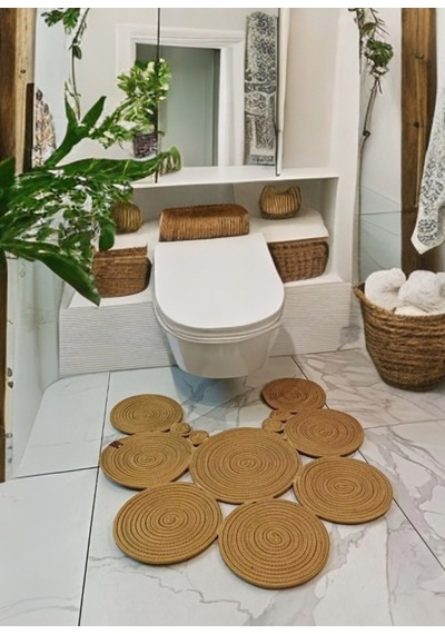 Buççin Online Mağaza Jüt, Hasır, Paspas, Banyo Paspası, Klozet Önü Paspası, Klozet Paspas, Çift Taraflı Jüt Çok Renkli