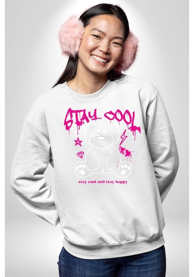 Serin Ve Mutlu Kal Unisex Beyaz Sweatshirt Beyaz