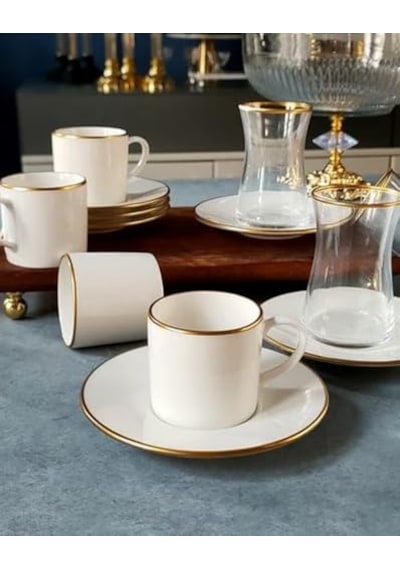 Regna Home Fine Living Sena Yaldızlı 18 Parça Gold Çay-kahve Bardağı Seti, Türk Kahve Fincan Takımı Çay Takım Diğer