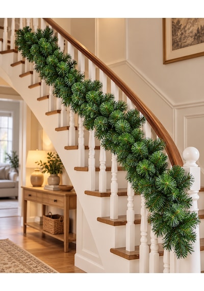 Yılbaşı Çam Garland 230-250 Cm 30-35 Cm Genişlik Dolgun Yeşil Yapay Çam Dalı Merdiven, Şömine Ve Kapı Süsü 250cmx40cm