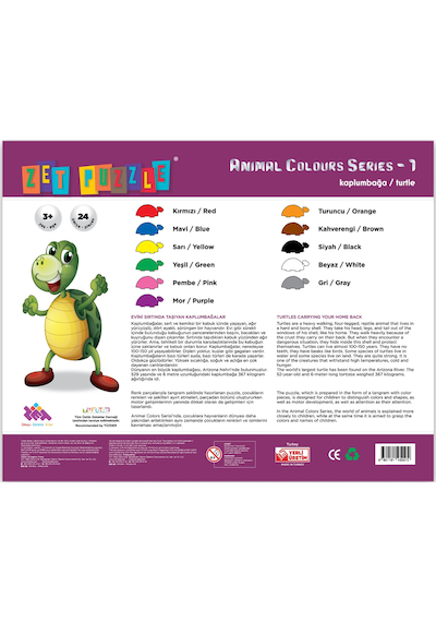 Zet Puzzle Animal Colours Series-1 Kaplumbağa/Turtle