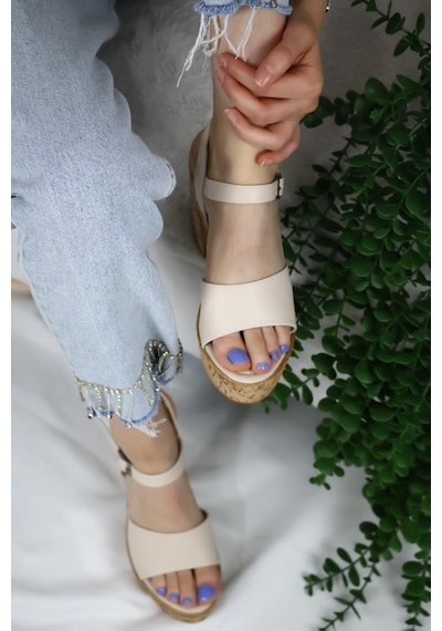 Asmi Shoes Kadın Adara Tek Bant Platformlu Ayakkabı 10 Cm Bej Bej