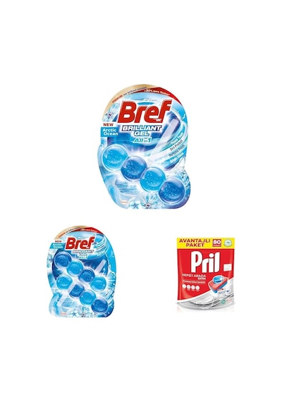 Brilliant Jel Okyanus Pack + Bref Wc Brilliant Jel Buzul Okyanus Kokulu Hepsi 1 Arada 2'li + Pril Hepsi Bir Arada Tablet