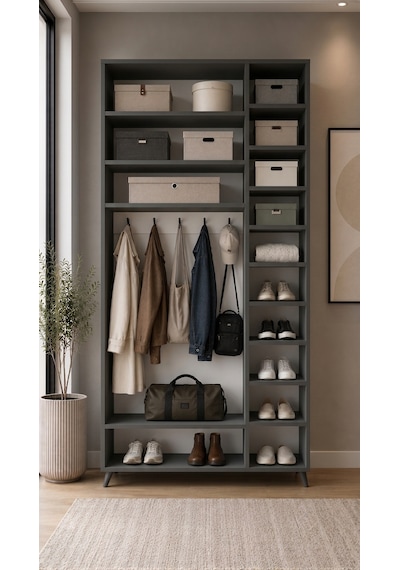 Alara Tamamı Mdf Aynalı Portmanto Vestiyer Ayakkabılık Füme 105 Cm - M5 Antrasit