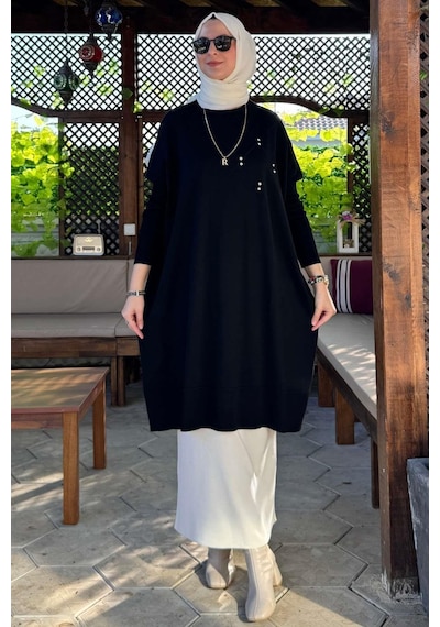 Rabia Şamlı Melda Triko Tunik Siyah Çok Renkli