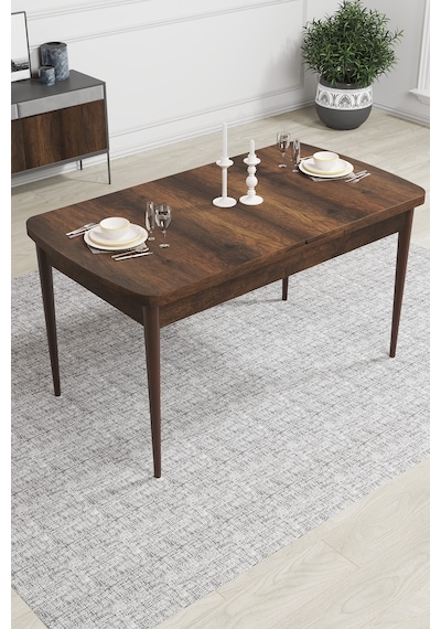 Canisa Concept Zen Serisi 80x132 Mdf Açılabilir Barok Ahşap Desen Masa Takımı 4 Mor Sandalye Ve 1 Bench Barok Masa Sandalye Ve Bench Mor