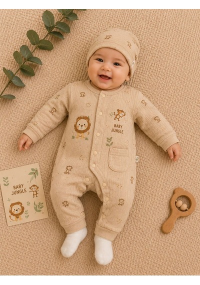 Bubbless Baby Jungle Basic Patiksiz Tulum 3-9 Aylık -ba3053218 - Açık Kahve Çok Renkli