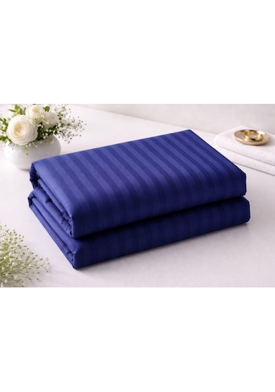 Wova Home Midnight Stripe Çift Kişilik Nevresim Takımı%90 Pamuk 83 Tel Saten Çizgili Lastikli Çarşaflı Lacivert Çok Renkli