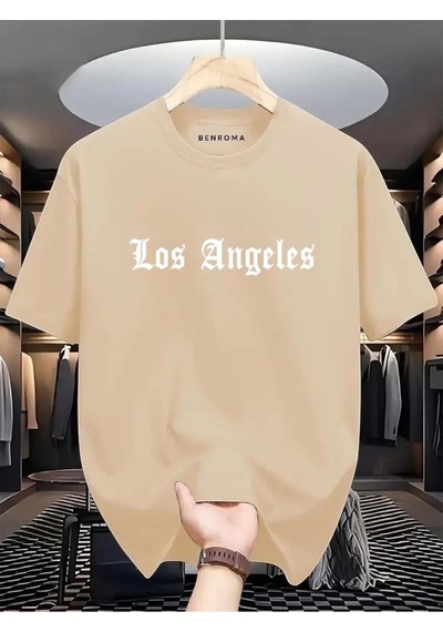 Los Angeles Baskılı Oversize Tişört Bej