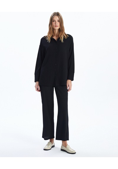 Lcwaıkıkı Classic Siyah Dokulu Oversize Kadın Gömlek Tunik