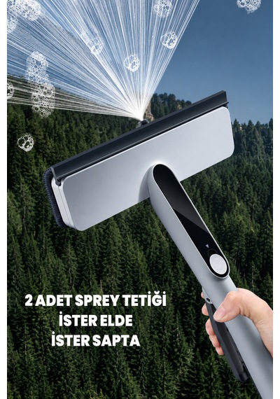 Spreyli Cam Mopu - Hepsi Bir Arada Cam Temizleyici - Köpürten, Spreyli Ve Cam Çekli - İki Tetikli - İster Elde İster Sapı İle Beyaz