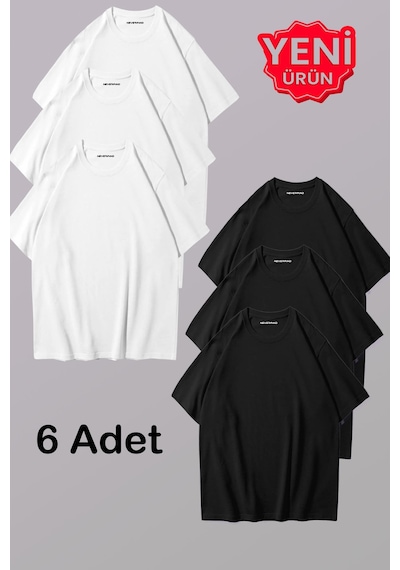 Nevermind Erkek & Kadın Siyah Beyaz %100 Pamuklu 6 Lı Tişört Paketi Unise Beyaz