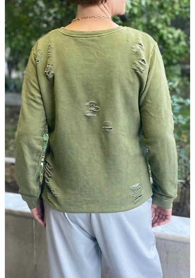 Mia Butik Kadın Haki Kaplan Desenli Sweat Haki