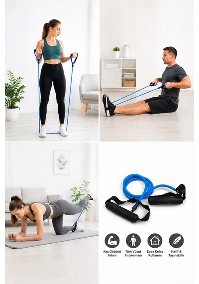 Tutamaçlı Direnç Bandı Siyah Fitness Pilates Egzersiz Lastiği Tüm Vücut Antrenman Bandı Lacivert Lacivert