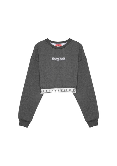 Quzu Beli Sayı Detaylı Crop Sweatshirt Antrasit Antrasit