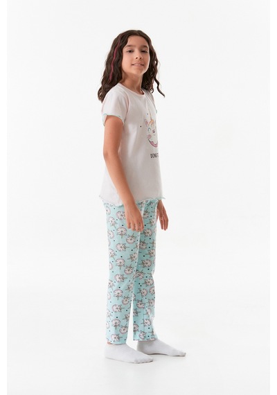 Fullamoda Baskılı Bisiklet Yaka Kız Çocuk Pijama Takımı 24mıcg631212233-pudra 24MICG631212233-Pudra